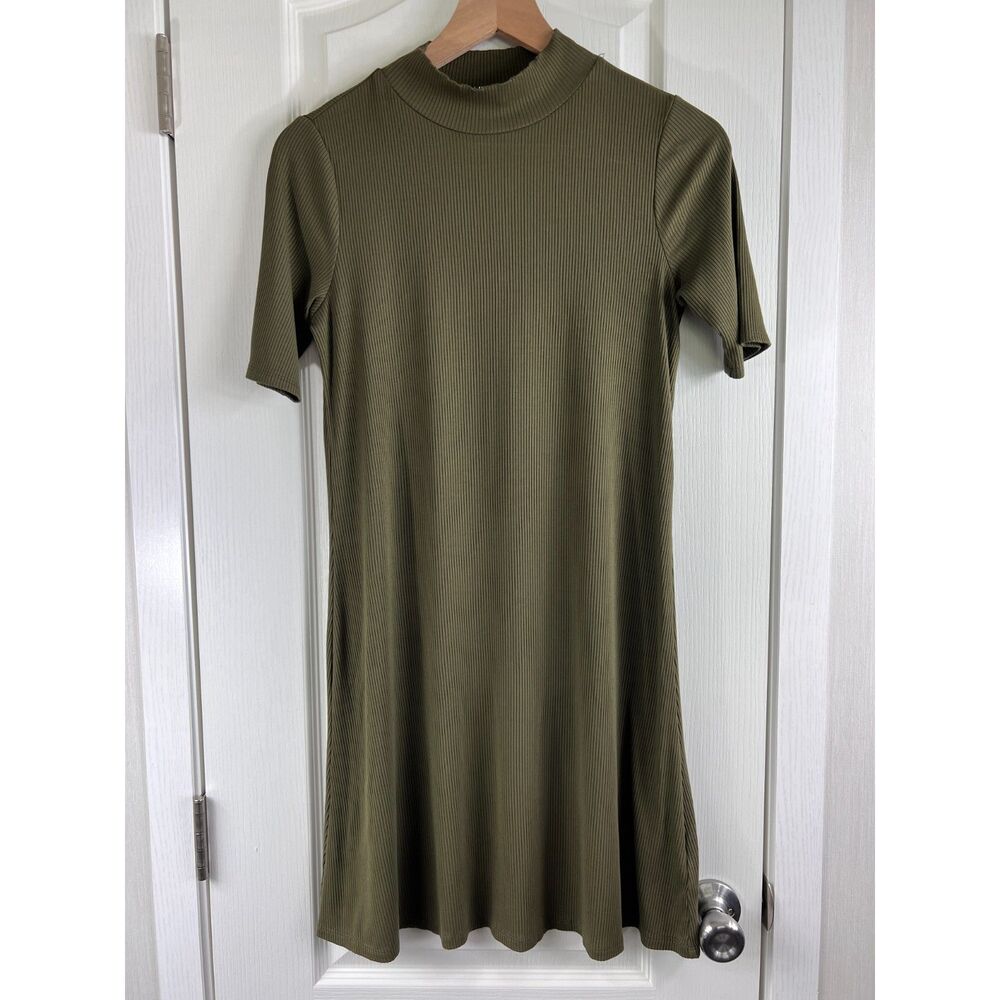 Gap Women's Half Sleeve Mock Neck Dress Ribbed Ripe Olive Size XS